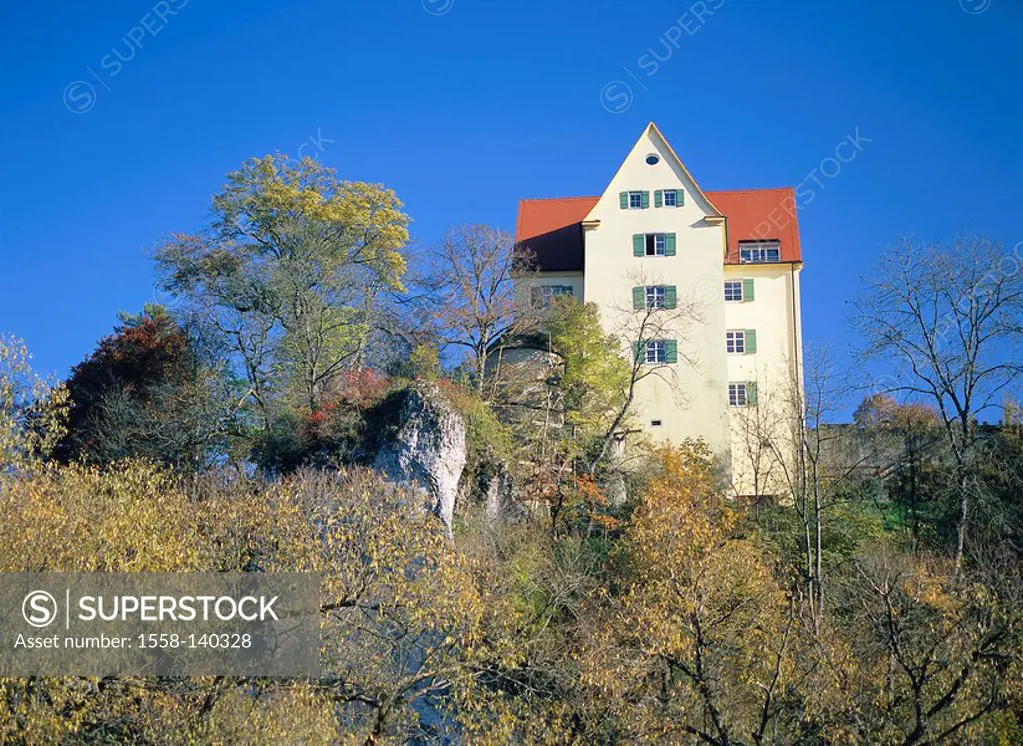 Germany, Baden-Württemberg, Swabian Alb, Sigmaringen-Gutenstein, palace good-stone, autumn, naturalpark upper-danube, Danube-valley, mountain, mountai...