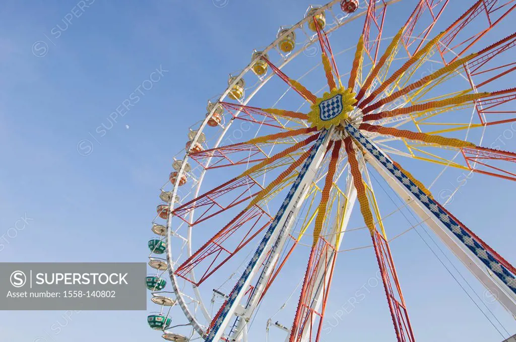 Ferris wheel, detail, from below, amusement park, festival, leisure time-park, attraction, showmen, driving-business, wheel, gondolas, symbol, leisure...