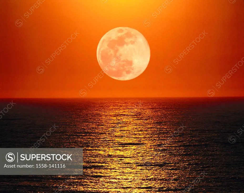 lake,full moon, evening-mood, M, ocean, water-surface, horizon, moon, moonlight, moonlight, full moon-night, silence, silence, romanticism, deserted, ...