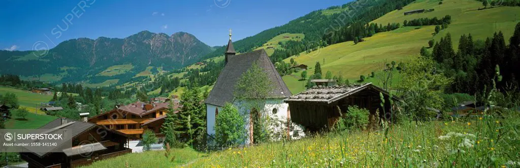 Austria, Tyrol, Alpbachtal, Inneralpbach, chapel, summer, North-Tyrol, Alpbach, mountain scenery, mountain-village, houses, buildings, place, church, ...