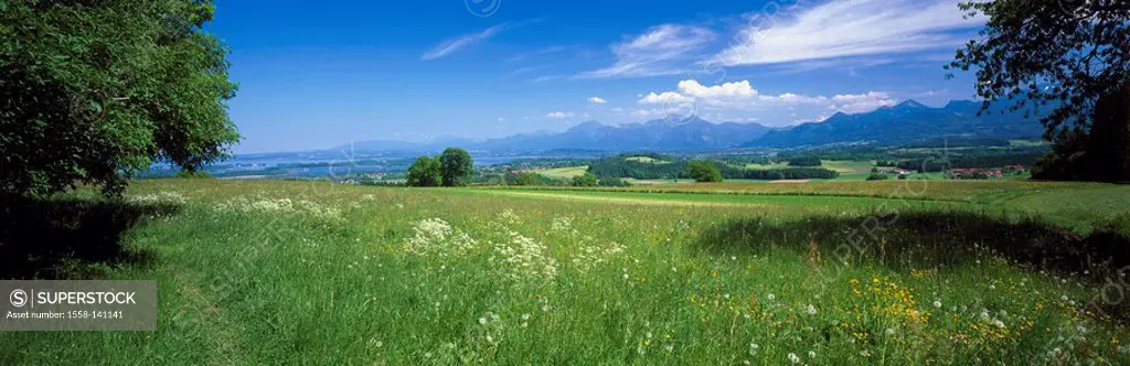 Germany, Bavaria, Chiemgau, Rimsting, landscape, line of vision, Chiemsee, Upper Bavaria, hill-landscape, places, rise, Ratzinger Höhe, lake view, nat...