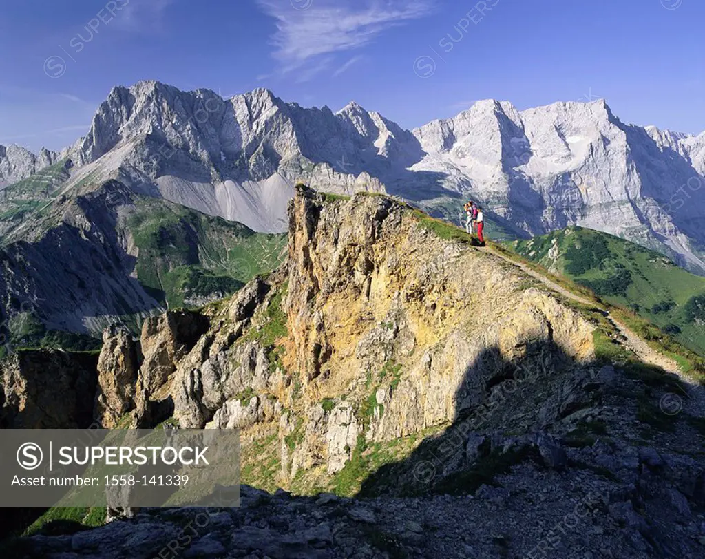 Austria, Tyrol, Pertisau, Sonnjoch, mountain-hikers, Alps, Achensee, Karwendel-mountains, Karwendel, mountain, steep track, footpath, people, hikers, ...