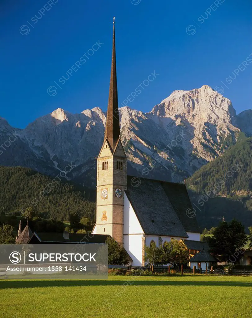 Austria, Salzburger Land, Pinzgau, Maria Alm, parish-church, summer, Alps, mountains, place, houses, residences, church, rural, idyll, season,