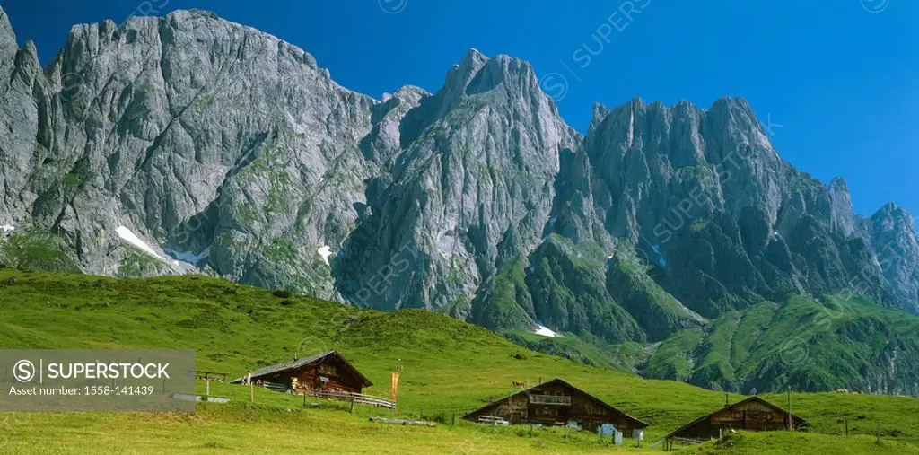 Austria, Salzburger Land, Hochkönig, Widdersbergalm, summer, Alps, Pongau, mountains, high mountain regions, Alm, mountain hut, deserted, destination,...
