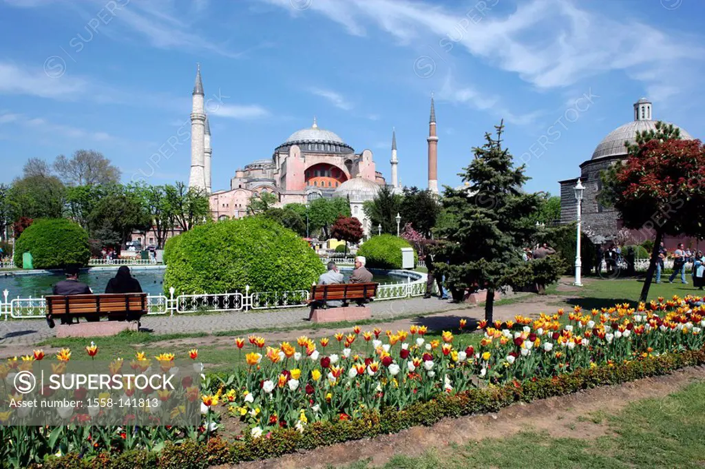 Turkey, Istanbul, city view, park, Hagia Sophia, city, Hagia-Sophia-Moschee-Museum, Sophie-church, church, coronation-church, construction, historical...