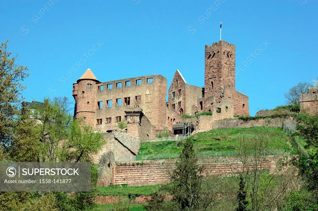 Germany, Baden-Württemberg, Wertheim, castle-ruin, rise, fortress, bulwark, citadel, castle, stone-castle, keep, ruin, construction, historic, medieva...