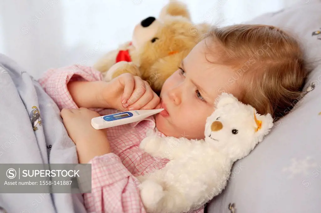 girl, sick, bed, lie, fever-fairs, portrait, lateral,