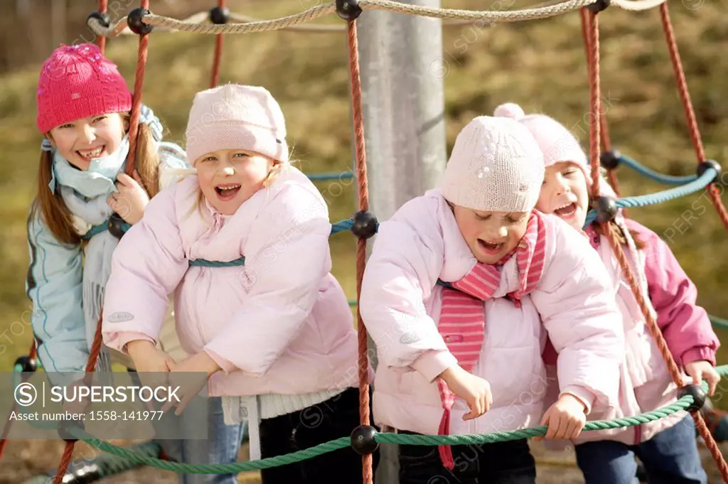 girl, friends, cheerfully, Klettergerüst, playground, group-picture,