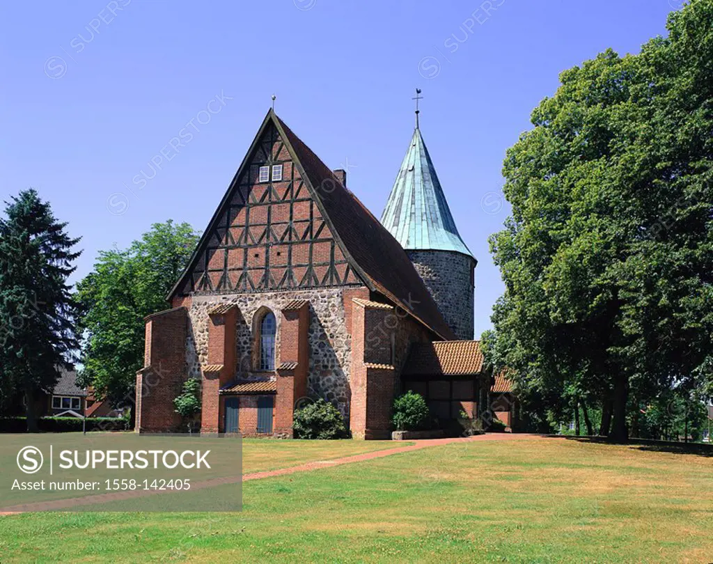 Germany, Lower Saxony, Salzhausen, St  Johannis-Kirche Northern Germany sight, Lord´s house, sacral-construction, architecture, buildings, church, tim...