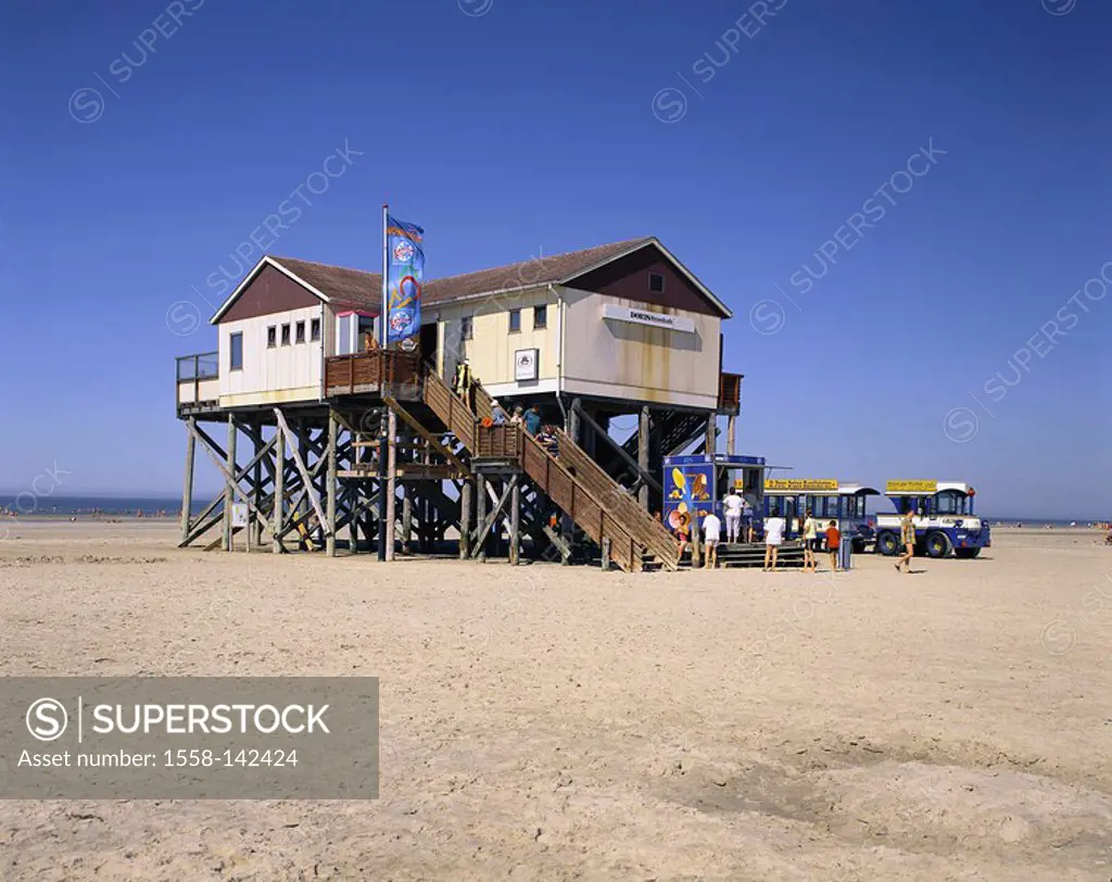 Germany, Schleswig-Holstein, Sankt-Peter-Ording, beach-cafe Doris Northern Germany peninsula Eiderstedt destination sight, cafe, buildings, house, con...