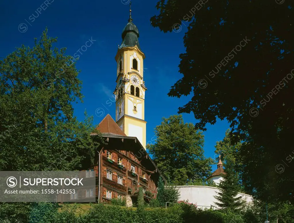 Germany, Bavaria, Allgaeu, Pfronten, church, Southern Germany, health resort, air-health resort, salvation-climate, Lord´s house, sacral-construction,...