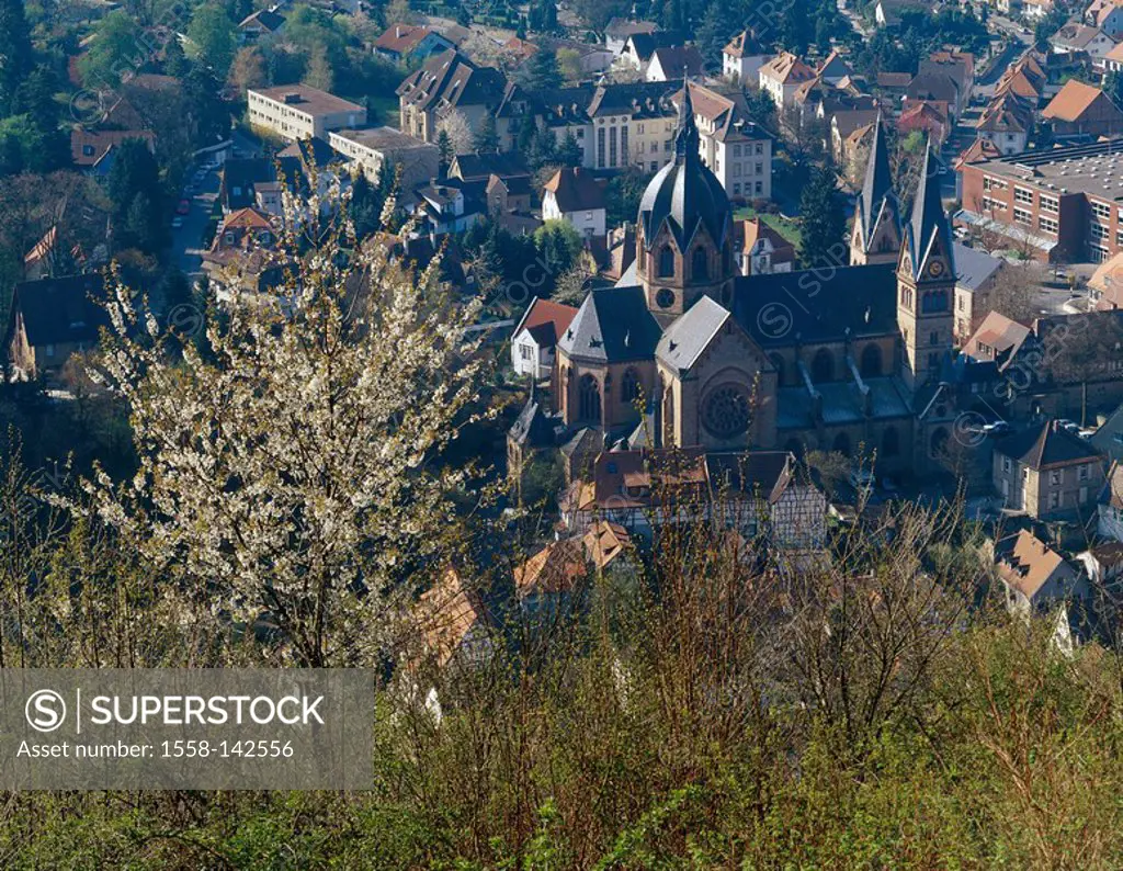 Germany, Hesse, Heppenheim, city-overview, cathedral St  Peter, city, destination, overview, mountain-street, sight, constructions, buildings, church,...