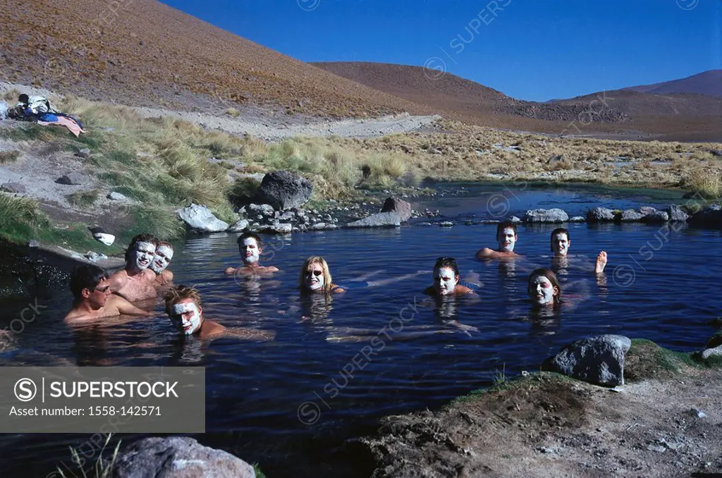 Bolivia, Salar de uyuni, lagoon, tourists, face-packs, bathes no models Altiplano, destination, tourism, tourist attraction, release, South America, a...