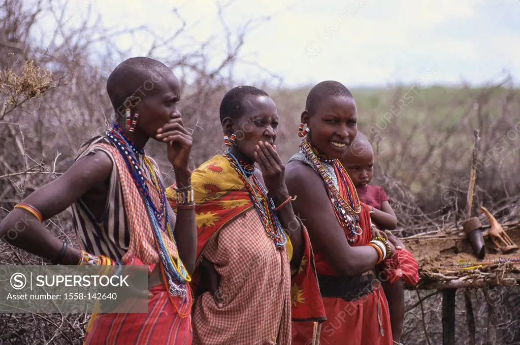 Kenya, Massai Mara national-park, Masai, women, group-picture, detail, Africa, East-Africa, people, natives, people of color, tribe, Masai-Frauen, jew...