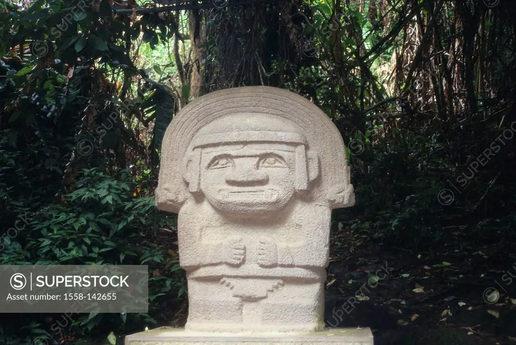 Colombia, San Augustin, forest-edge, statue of gods, South America, Andesit-sculpture, sculpture, statue, stone-statue, sight, symbol, history, histor...