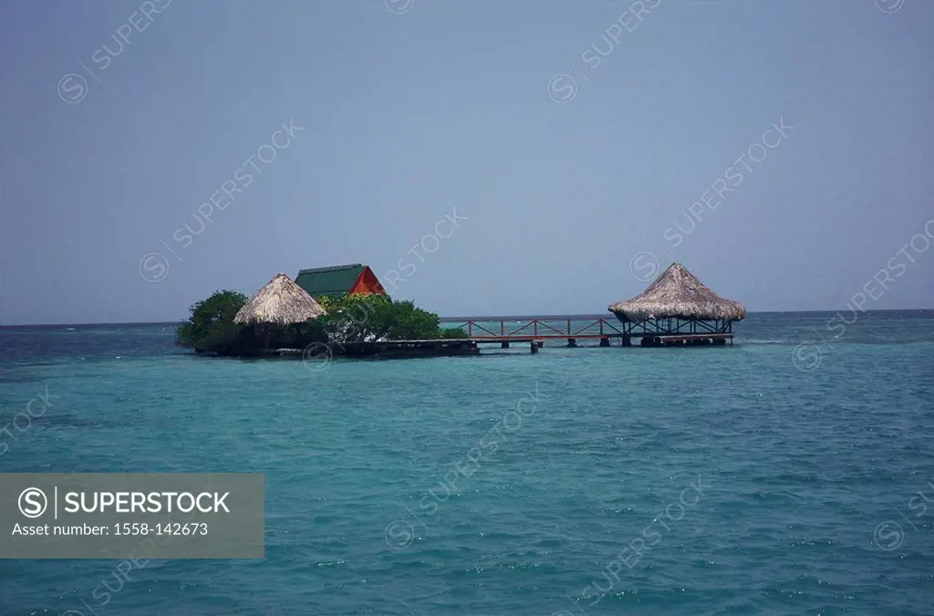 Colombia, Islas pink-Rio, lake,post-constructions, residence, pavilion, South America, pink-Rio-islands, Caribbean, post-construction, pier, settlemen...