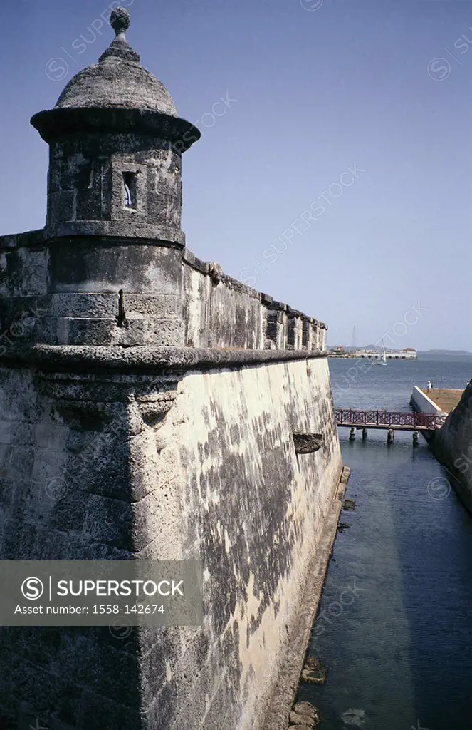 Colombia, Islas pink-Rio, Bocachicha, fortress, outside-wall, detail, Sea