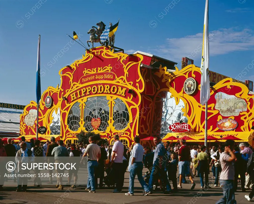 Germany, Upper Bavaria, Munich, Oktoberfest, marquee hippodrome, meadow-visitors, Bavaria, Theresienwiese, Wiesn, festival, Kirmes, amusement-party, b...