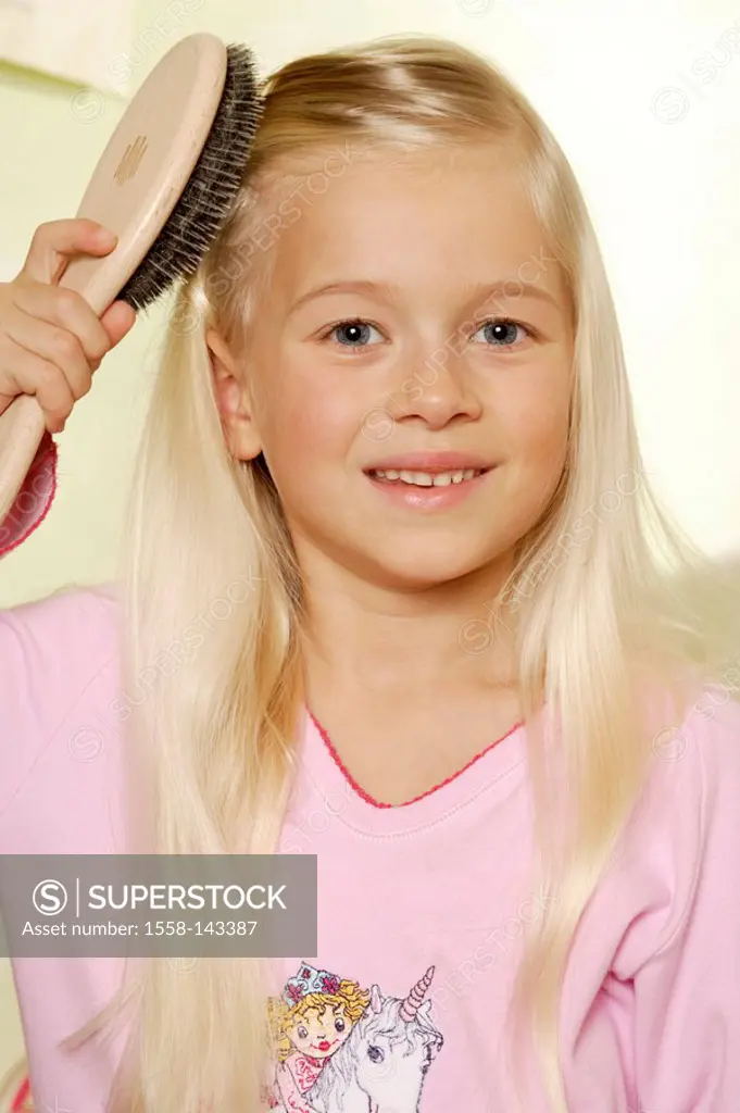 girl, blond, brushing, hair, portrait, comb series, people, child long_haired, hairbrush, brushing, combs, hair care, cheerfully, childhood, freely, n...