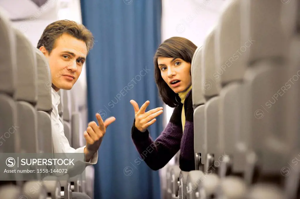 Airplane, couple, young, flight_trip, gesture,