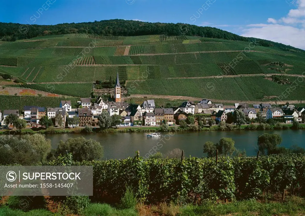 Germany, Rhineland_Palatinate, Merl, locality perspective, river Moselle, ship, Moseltal, place, wine_region, wine_growing, wine_growing_area, wine_gr...