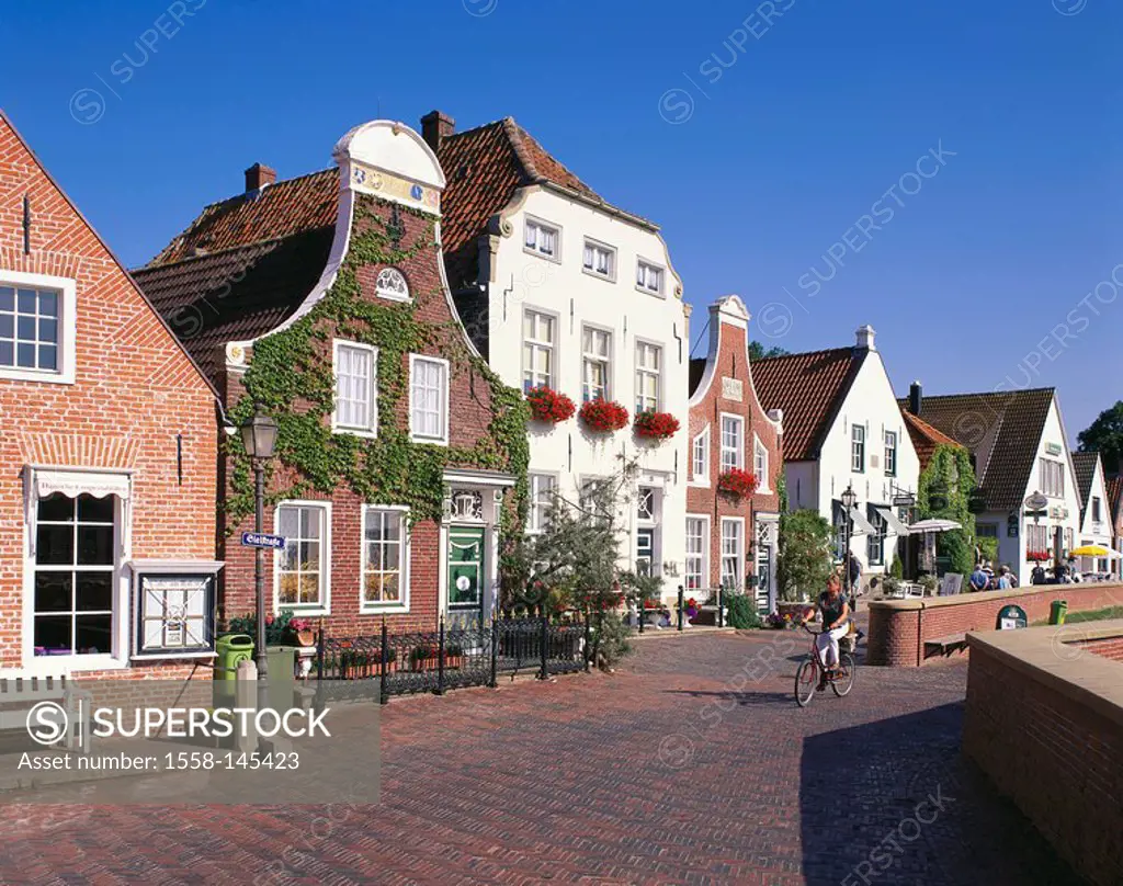 Germany, Lower Saxony, East Frisia, Leybucht, Greedssiel, row of houses, Northern Germany, frieze_country, coast_place, harbor_place, fisher_village, ...
