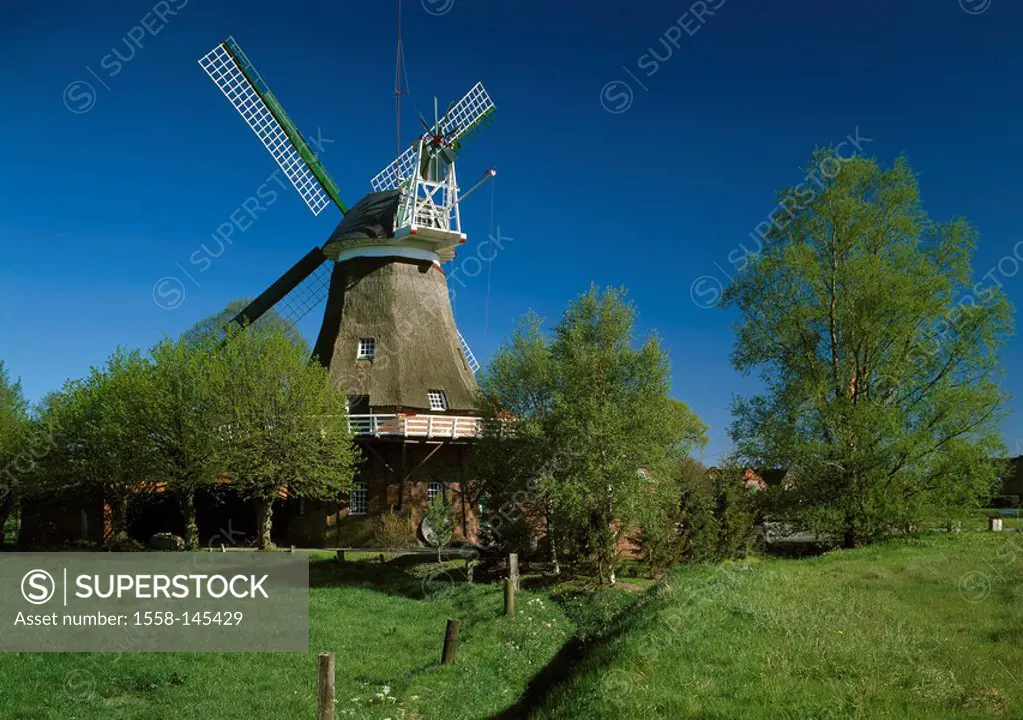 Germany, Lower Saxony, East Frisia, Bagband, mill, Northern Germany, frieze_country, Großfehn, sight, buildings, construction, architecture, windmill,...