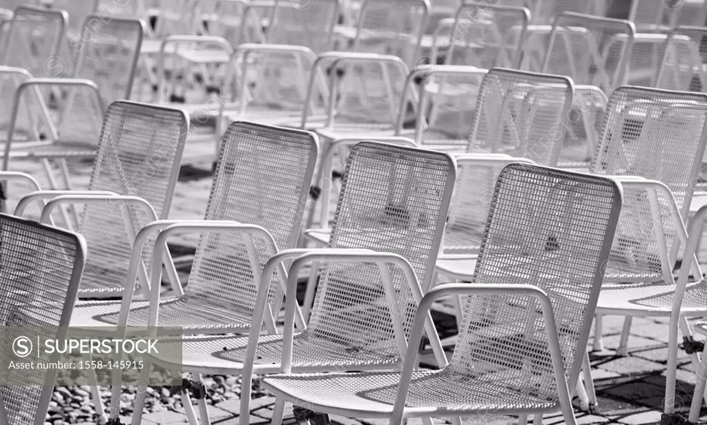 Park, chairs, white, empty, free_terrains, location of the event, metal_chairs, garden_chairs, seats, installation, side by side, consecutively, seati...