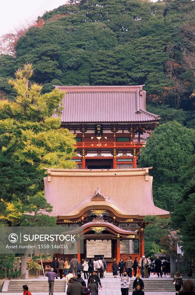 Japan, Kamakura, Tsurugaoka Hachiman Shrine, tourists, autumn, Asia, Honshu, Tokyo, temples, shrine, architecture, sight, people, believers, visitors,...