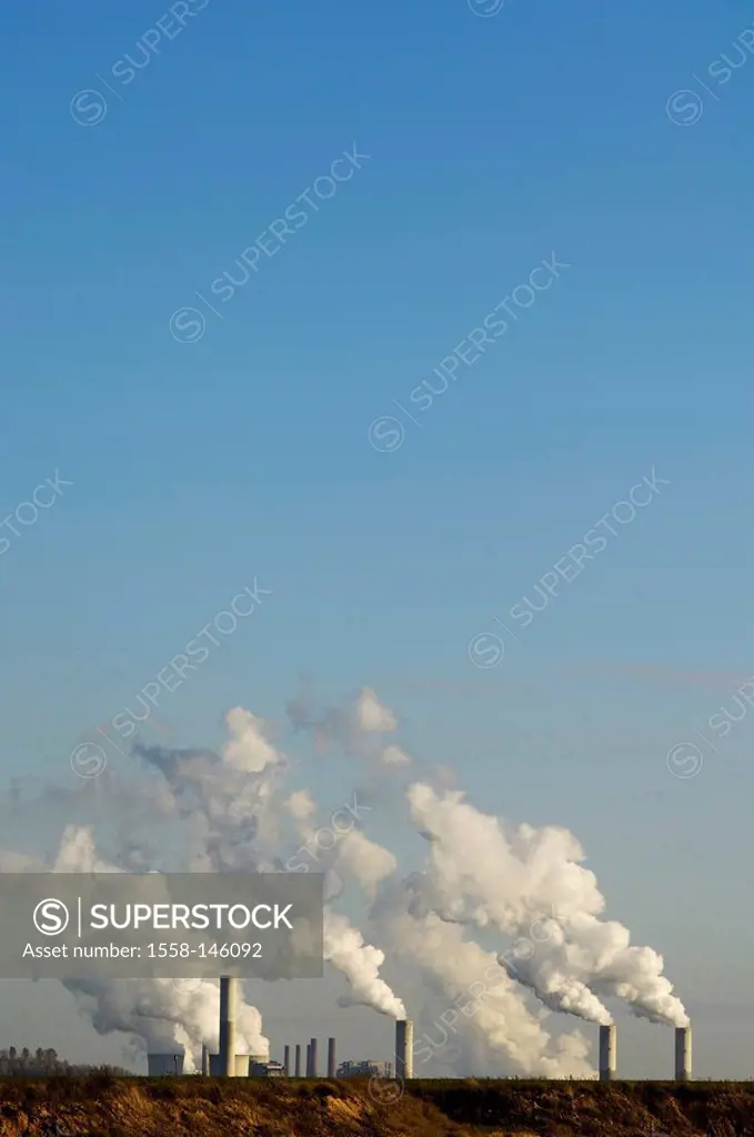 Germany, North Rhine_Westphalia, Frimmersdorf, lignite_power _plant, power _plant, coal_fired power station, coolness_towers, smoke, exhaust fume, ste...