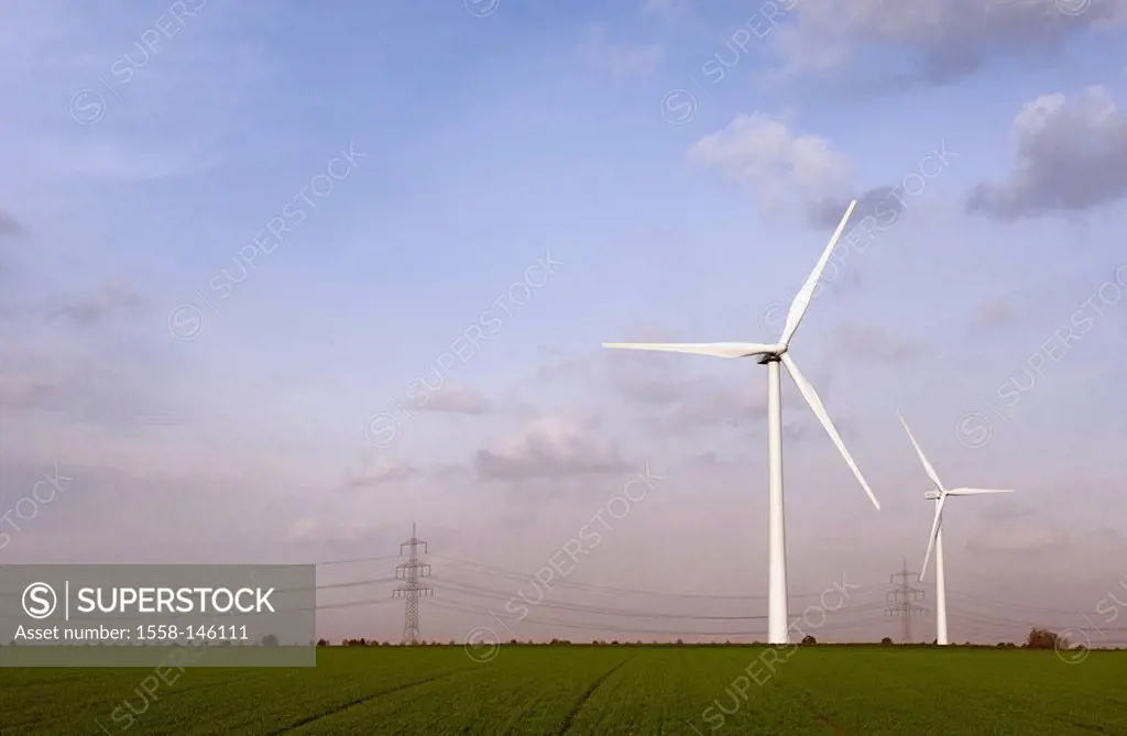 Field_landscape, wind_wheels, pylons, wind_park wind energy plant wind_turbines turbines wind_power plant energy_production, environmentally sound, cu...