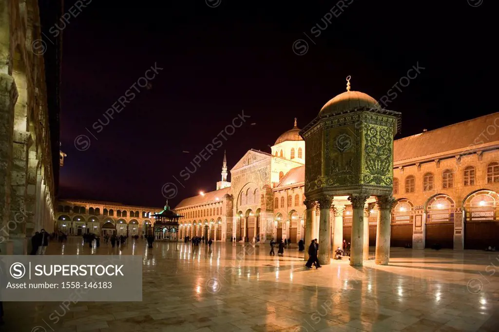 Syria, Damascus, Ommayed mosque,inner ward, treasure_house, well_house, illumination, tourists, evening, Orient, capital, Old Town, Omaijaden_mosque, ...