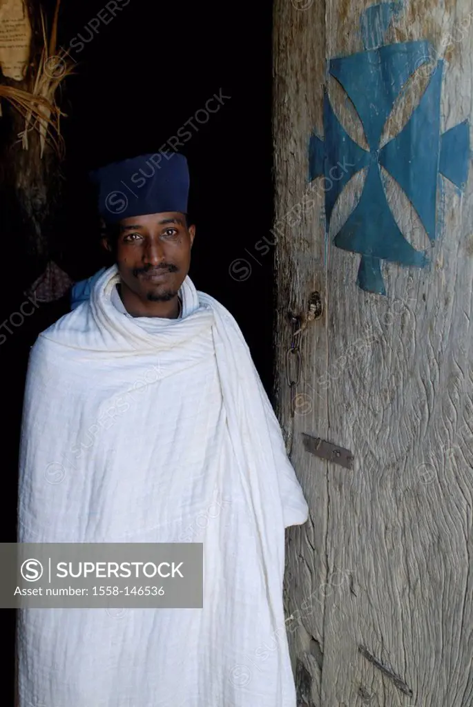 Ethiopia, Debre Damo, priests, detail, Africa, East_Africa, people, native, people, colored, man, headgear, smiling, kindly, symbol, belief, religion,