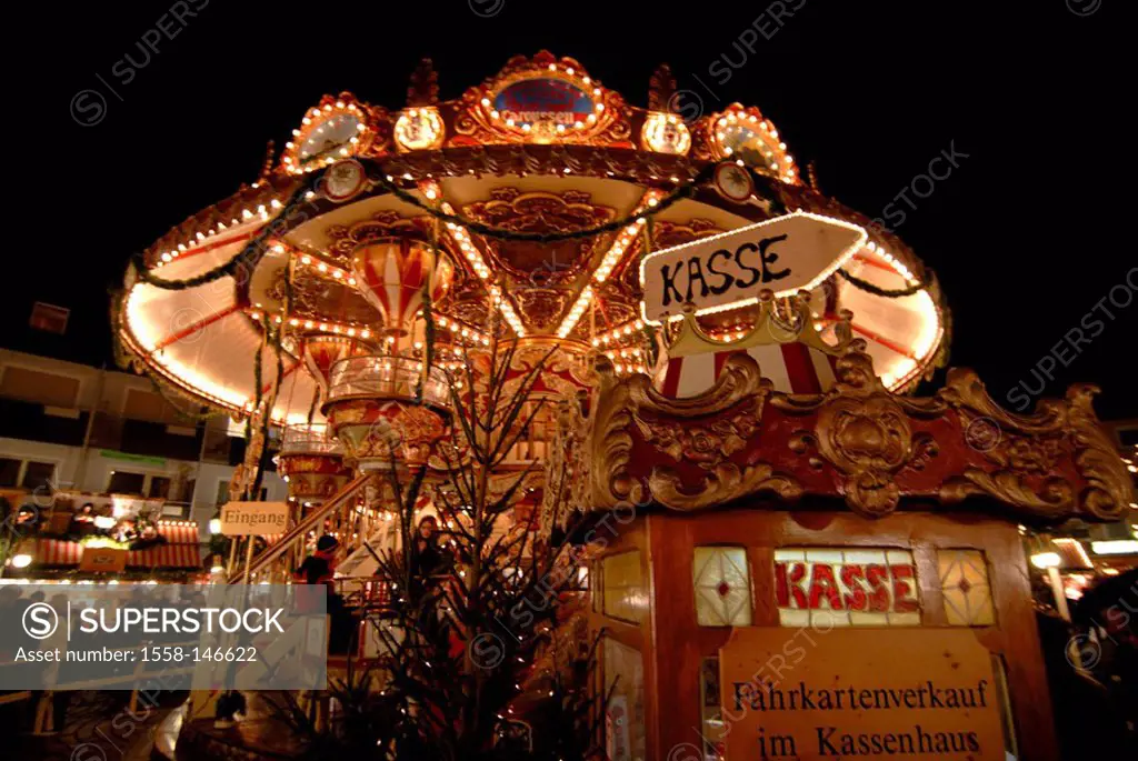 Germany, Bavaria, Nürnberg, Christmas_market, chain_carousel, illumination, evening, franconia, Middle Franconia, fairground rides, child_carousel, ca...