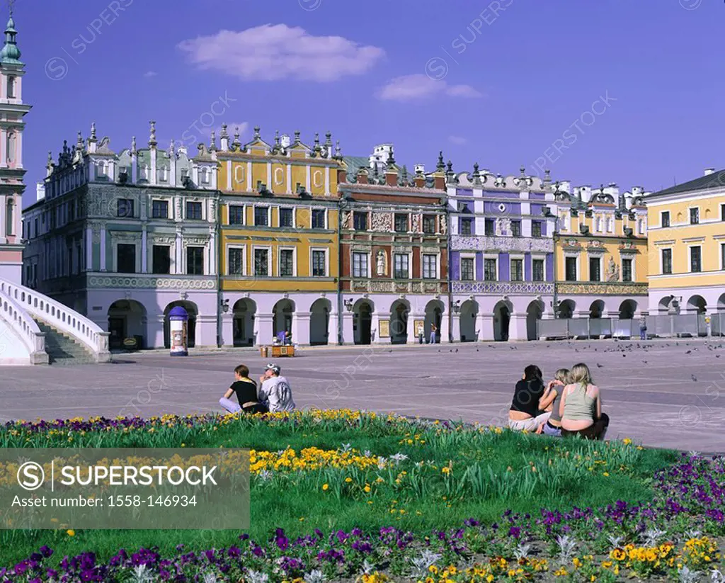 Poland, Woiwodschaft Lublin, Zamosc, market place, citizen_houses, tourists, East_Poland, city, Old Town, UNESCO World Heriatge Site, buildings, const...