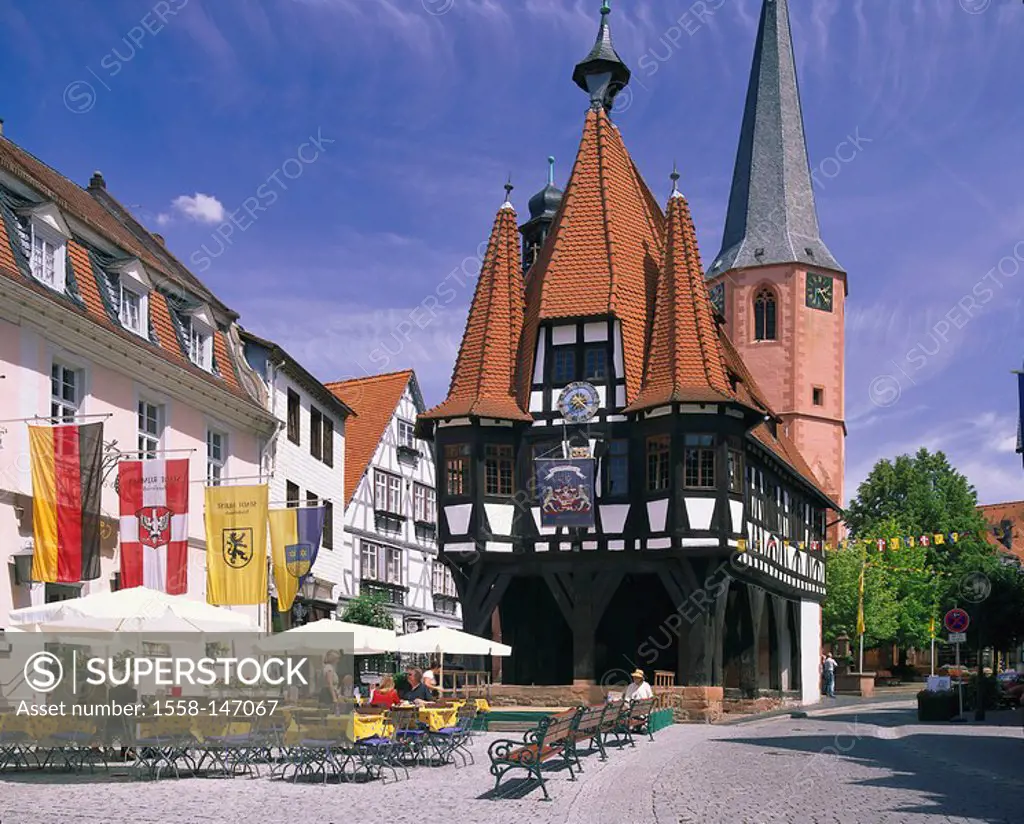 Germany, Hesse, Michelstadt, town hall, market place, streets_pub, Odenwald, Odenwald_Kreis, climatic spa, sight, city, city center, Old Town, timberi...