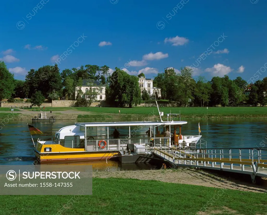 Germany, Saxony, Dresden, palace Brühl_Marcolini, river Elbe, ferry, city, Friedrichstadt, sight, culture, buildings, construction, architecture, shor...