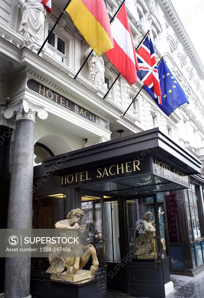 Austria, Vienna, Kärntner Street, hotel Sacher, entrance_area, detail, capital, hotel_buildings, tradition_hotel, famous, universally known, entrance,...