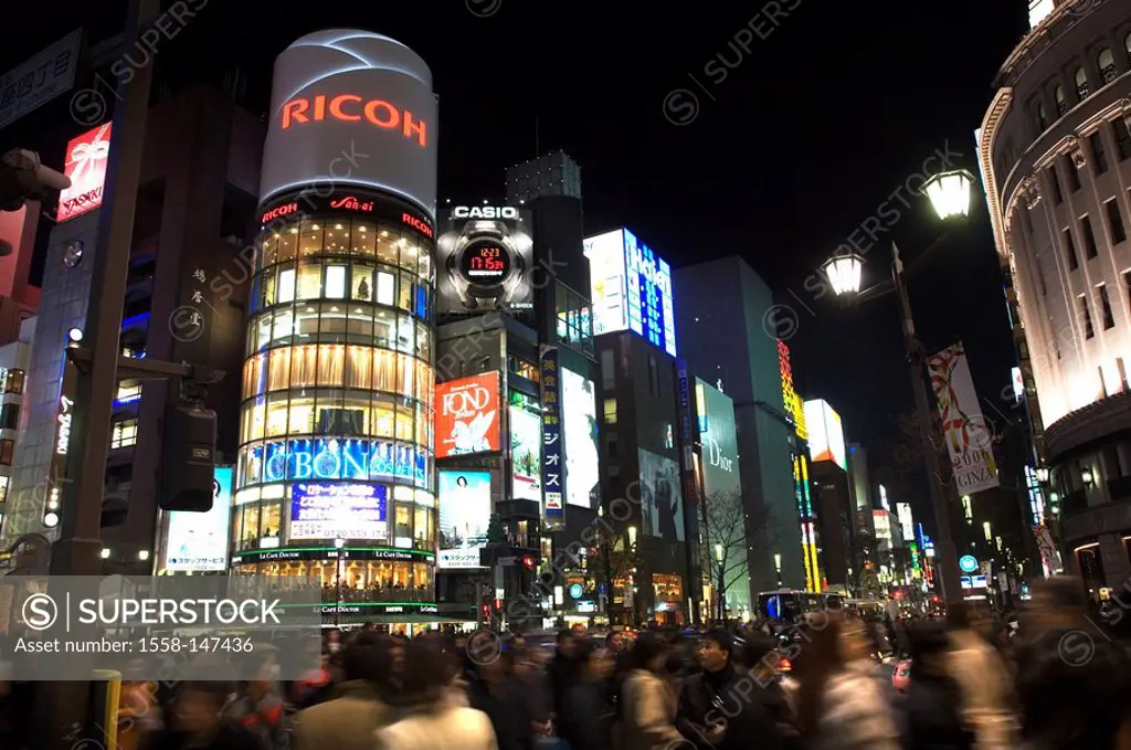 Japan, Tokyo, Ginza, 4_chome_crossing, San_ai Building, streets, crowd, blur, series, Asia, East_Asia, Honshu, city, city, metropolis, skyscrapers, bu...