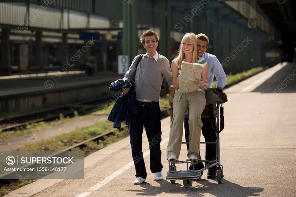Platform, luggage_cart, men, woman, young, map, views, cheerfully, series, people, teenagers, students, students, friends, friends, hip, clique, city_...