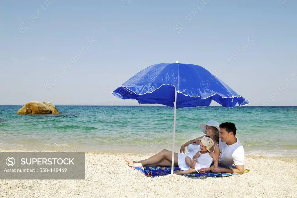 Family, parasol, beach, sea,