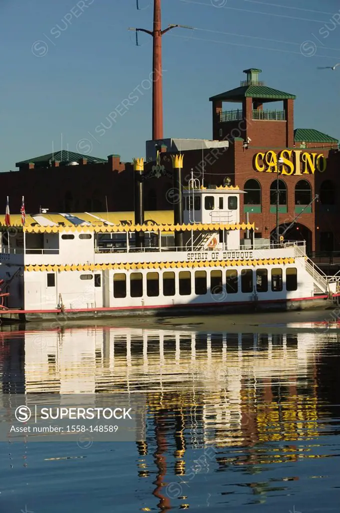 usa, Iowa, Dubuque, wheel_steamers, river, Mississippi, casino, evening_mood