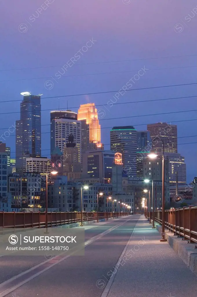 usa, Minnesota, Minneapolis, skyline, footbridge, evening_mood