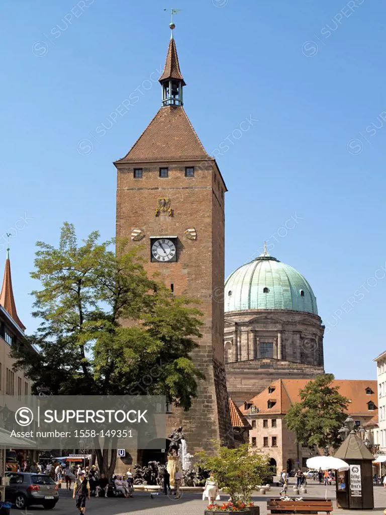 Germany, Bavaria, Nürnberg, white tower, St. Elisabeth_church,