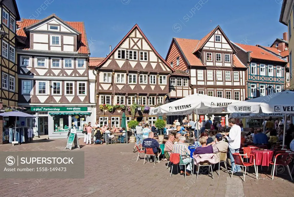 Germany, Lower Saxony, Wolfenbüttel, Old Town, market place, houses, cafe, people, city, market, timbering_houses, timbering_city, buildings, style, t...