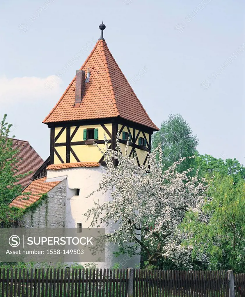 Germany, Bavaria, Altmühltal, Beilngries, Flurer_tower, spring, franconia, Middle Franconia, city wall, tower, city_tower, construction, architecture,...