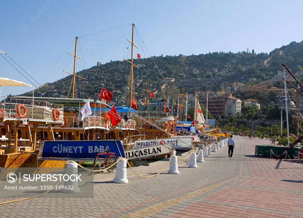 Turkey, Alanya, city view, harbor, detail, Mediterranean_coast, Mediterranean, dock, ships, trip_ships, aims, anchors, destination, tourism,