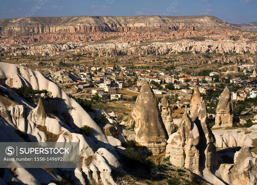 Turkey, Cappadocia, Göreme, city_overview, mountain scenery, landscape, mountains, tuff_formations, fairy_chimneys, sight, UNESCO World Heriatge Site,...