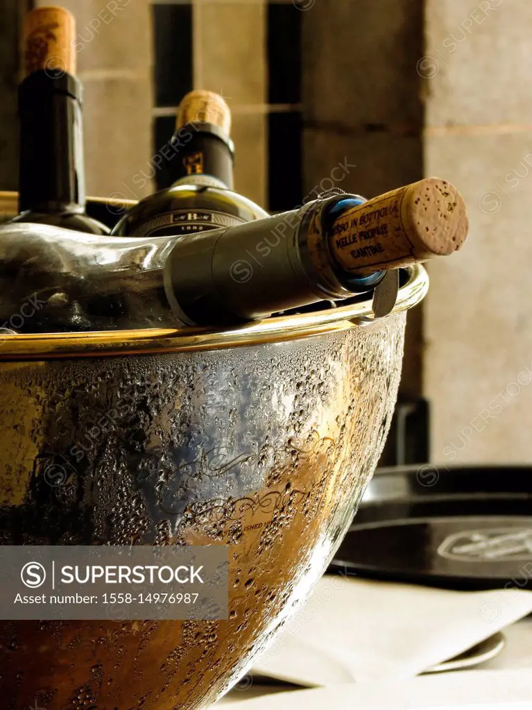 champagne bucket with cooled Sparkling Wine, champagne, close up, still life