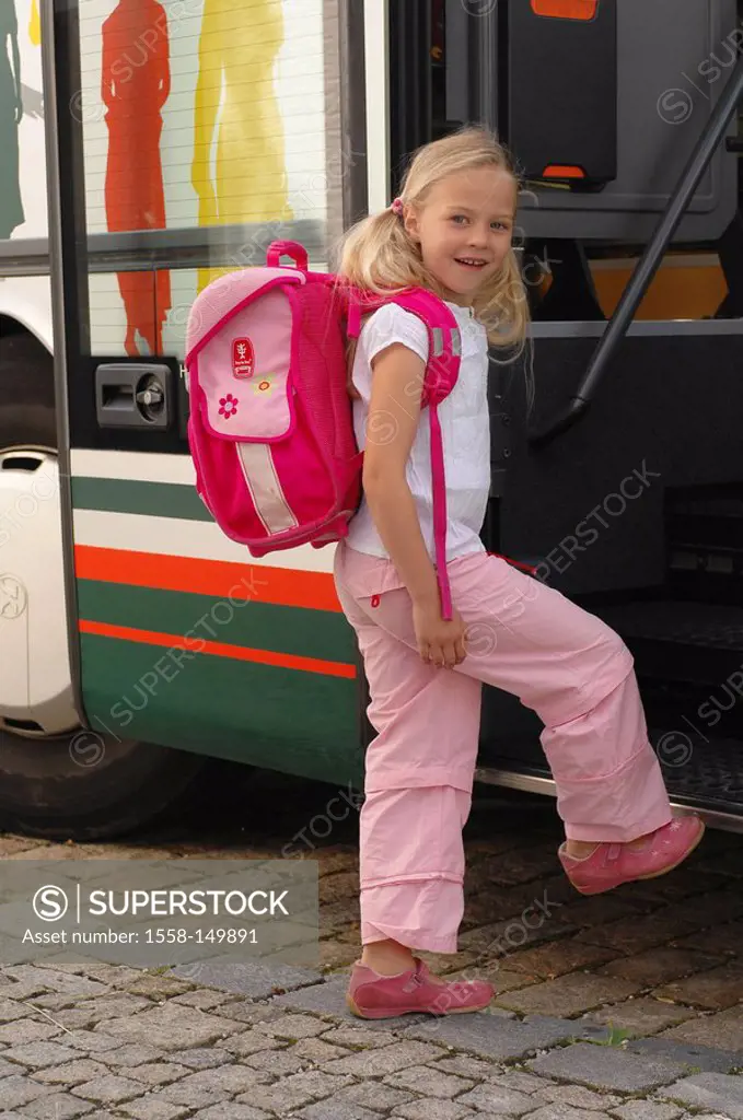 School bus, detail, door, girl, gets on, transportations, means of transportation, publicly, vehicle, bus, passenger transportation, transportation, p...